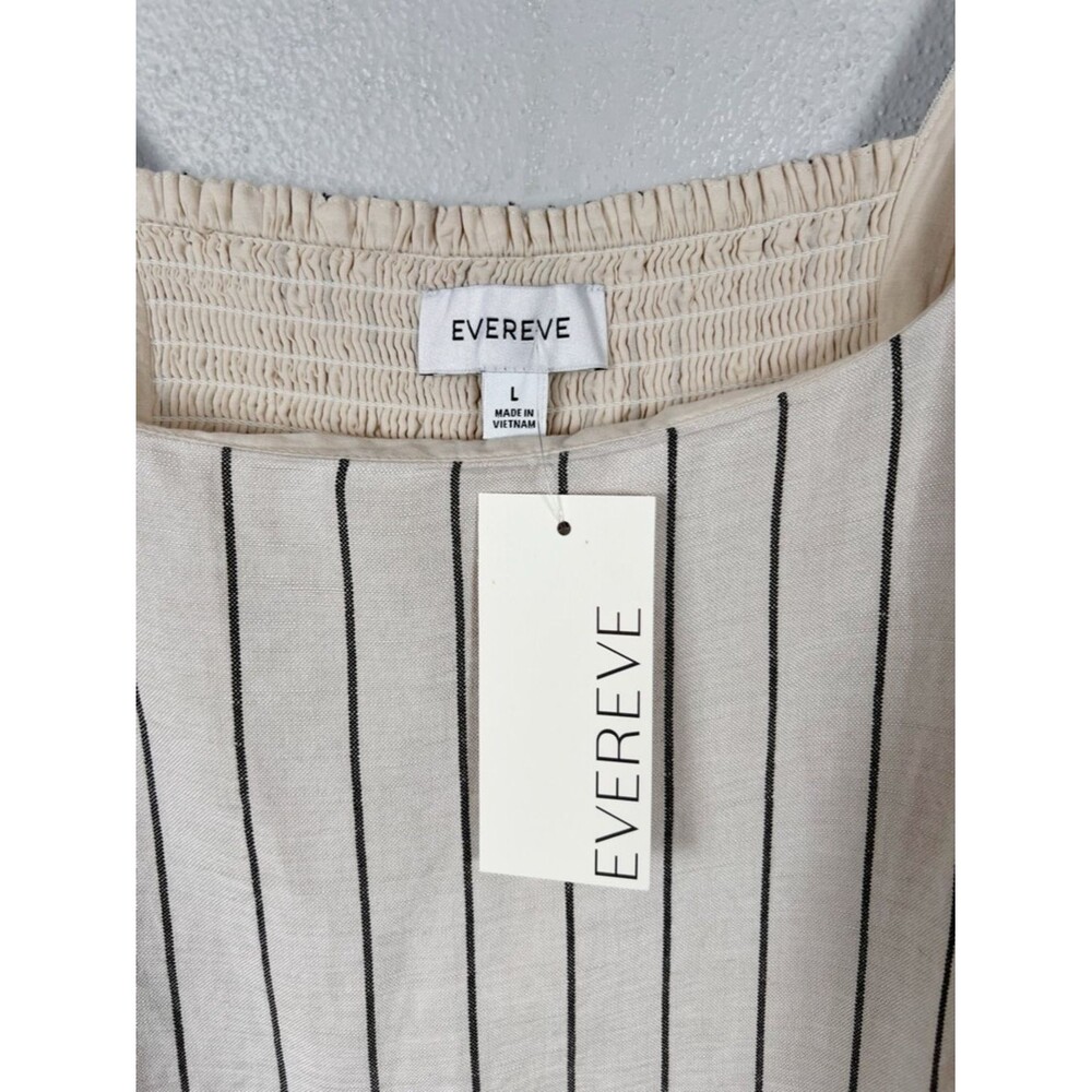 NWT Evereve Leah Linen Mini Shift Dress in Oatmeal Black Stripe Size Large - Picture 5 of 8